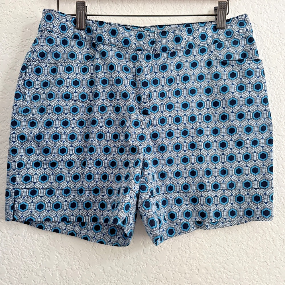 Ellen Tracy Flat Front Zip Shorts Women Size 6 Blue Geometric